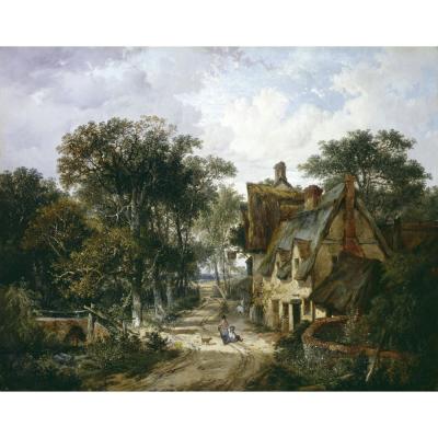 John Berney Ladbrooke – An Inn and Cottage with Children Playing